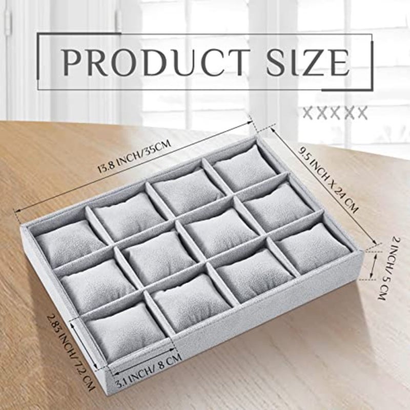 Velvet Watch Tray, 2 Pieces, Jewelry Organizer, Stackable, Bracelet, Adjustable Stand, 12 Grid, Engineered Wood - Image 2