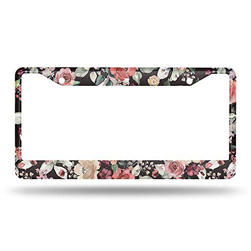 Beabes Watercolor Rose License Plate Frame Auto Tag Frames Vintage Flowers License Plates Holder 2 Holes Pink Cream Colorful Decorative Car Truck Motorcycle License Plates Tag for Men Women - Image 2