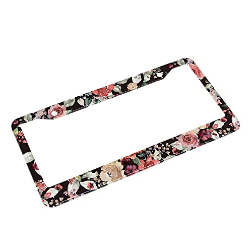 Beabes Watercolor Rose License Plate Frame Auto Tag Frames Vintage Flowers License Plates Holder 2 Holes Pink Cream Colorful Decorative Car Truck Motorcycle License Plates Tag for Men Women - Image 4