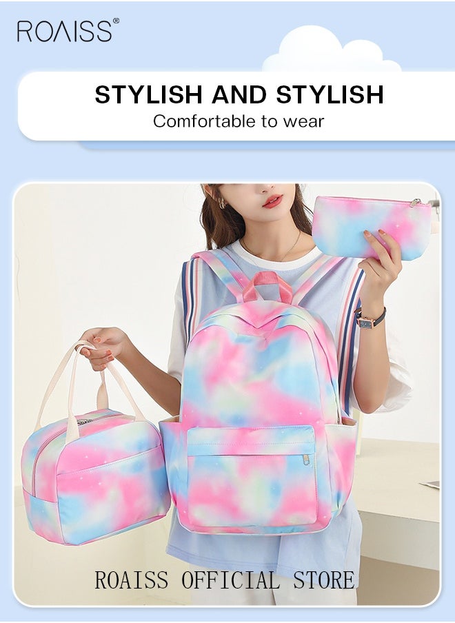 roaiss 3-Piece Set New School Bag Elementary School/Junior High School/High School/Student Bag College Student Backpack Casual Cute Girl Colorful Dreamy Backpack  - Image 5