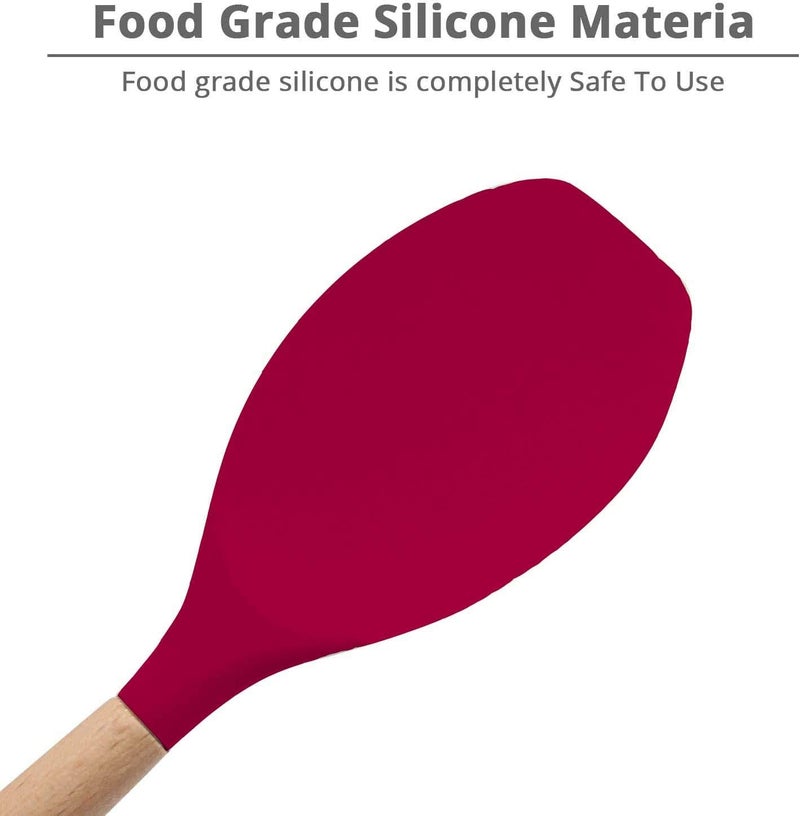 P-Plus International Premium Silicone Spatula - Flexible & Heat Resistant Rubber Spatula - Non-Stick & Non-Scratch Spatula Silicone with Wood Handle (Red, Pack of 1) - Image 4
