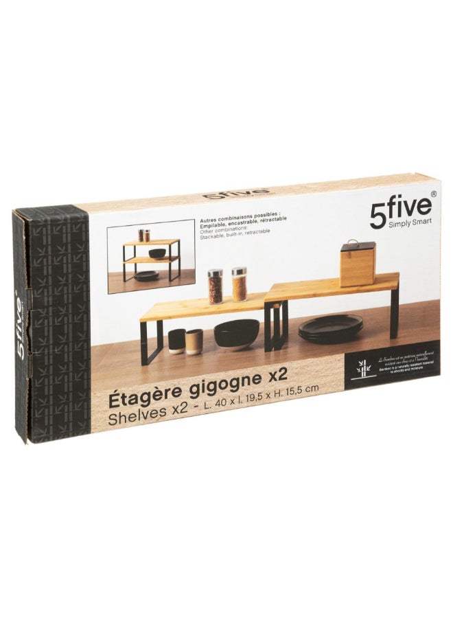 Five Simply Smart 2-Piece Nera Nesting Bamboo Kitchen Shelves Brown and Black 15.5 x 19.5 x 40 cm 179698 - Image 5