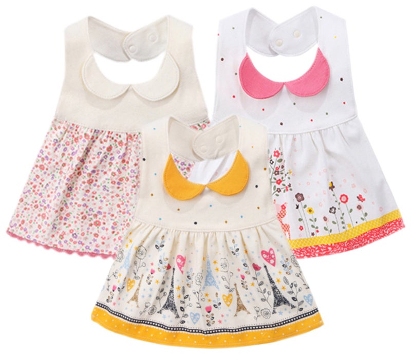 GZMM 3-Pack Baby Girl's Bibs Dress Infant Toddler waterproof Burp Cloths With Adjustable Snaps - Image 1