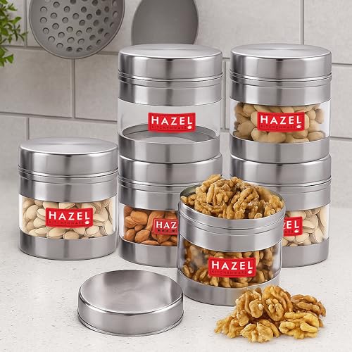 HAZEL Stainless Steel Transparent Wide Mouth See Through Container, 500 ml Each, Set of 6 - Image 1
