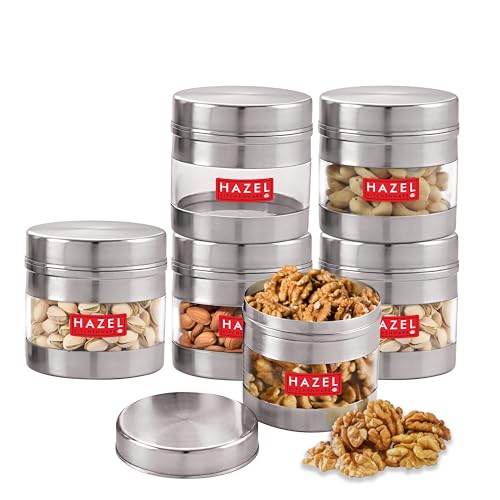 HAZEL Stainless Steel Transparent Wide Mouth See Through Container, 500 ml Each, Set of 6 - Image 2