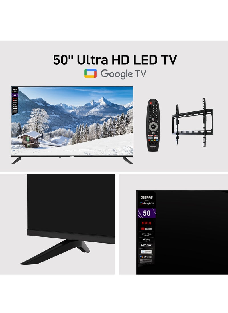 GEEPAS - 50" Google TV- GLED5006SGXHD | Dolby Audio, Ultra HD LED TV, Built In Chromecast | With Remote Control, HDMI and USB Ports| Licensed Contents and Pre Installed Apps, Wi Fi and Screen Sharing - Image 1