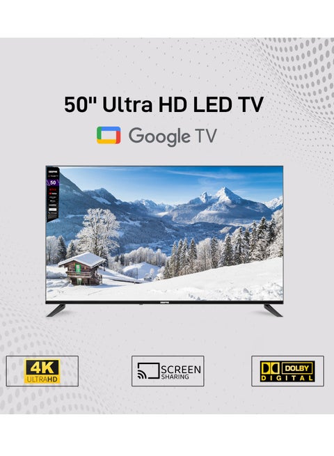 50" Google TV- GLED5006SGXHD | Dolby Audio, Ultra HD LED TV, Built In Chromecast | With Remote Control, HDMI and USB Ports| Licensed Contents and Pre Installed Apps, Wi Fi and Screen Sharing