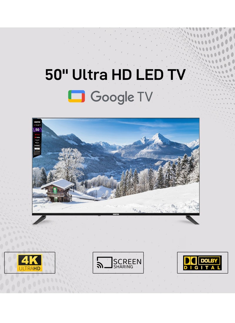 GEEPAS - 50" Google TV- GLED5006SGXHD | Dolby Audio, Ultra HD LED TV, Built In Chromecast | With Remote Control, HDMI and USB Ports| Licensed Contents and Pre Installed Apps, Wi Fi and Screen Sharing - Image 1