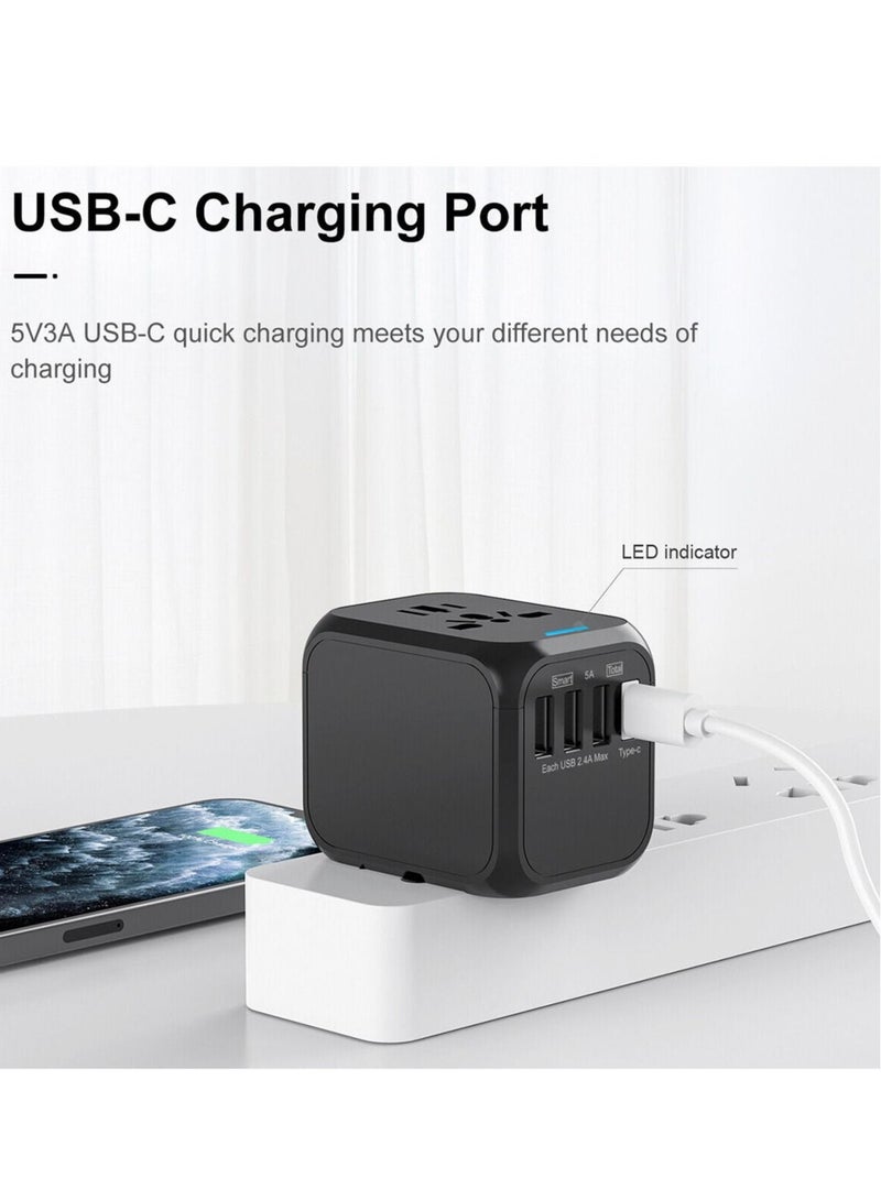 Universal International Travel Power Adapter with 3 USB + 1 Type C Charging Ports, European Adapter, Worldwide AC Outlet Plugs Adapters for Europe, UK, US, AU - Image 4