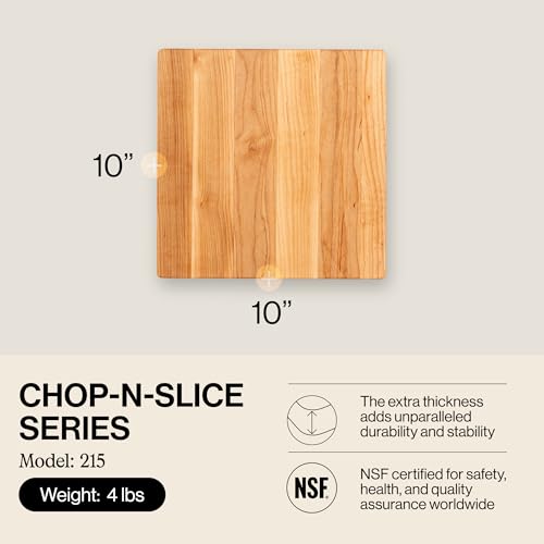 John Boos Chop-N-Slice Series Square Wooden Maple Cutting Board 10”x10” – 1” Thick, 4-lb Reversible Butcher Block with Eased Corners & Edge-Grain – Made in the USA - Image 2