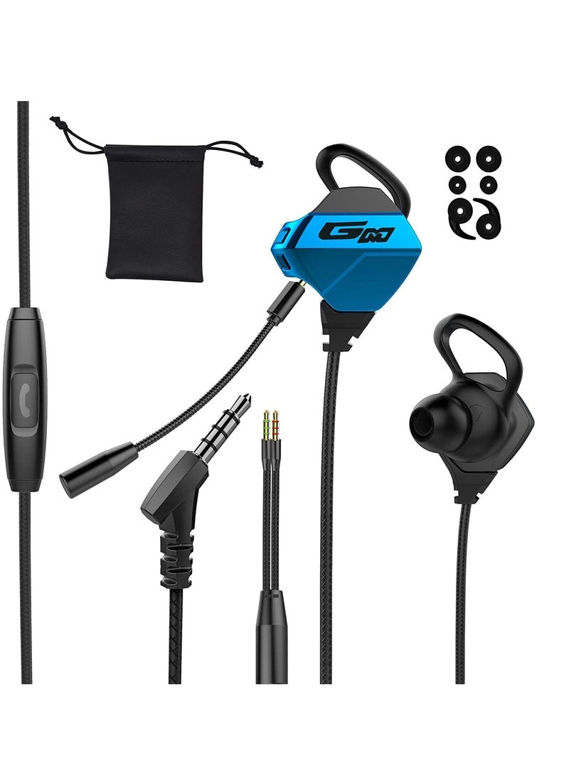 erorex Gaming Earbuds With Microphone Stereo Wired Headphones For Computer Gamer In Ear Headphones With Detachable Mic For Ps 5 Video Game E Sport Earphone With 3.5Mm Jack Blue  - Image 1