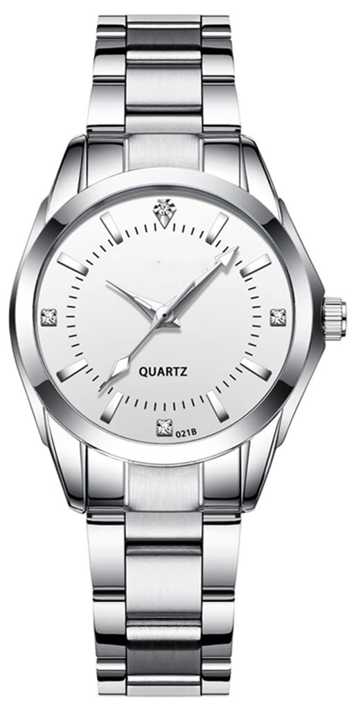 SENRUD Couple Watches Casual Men Women Stainless Steel Band His and Hers Waterproof Quartz Wristwatch Gifts Set for Lovers (Silver White) - Image 3