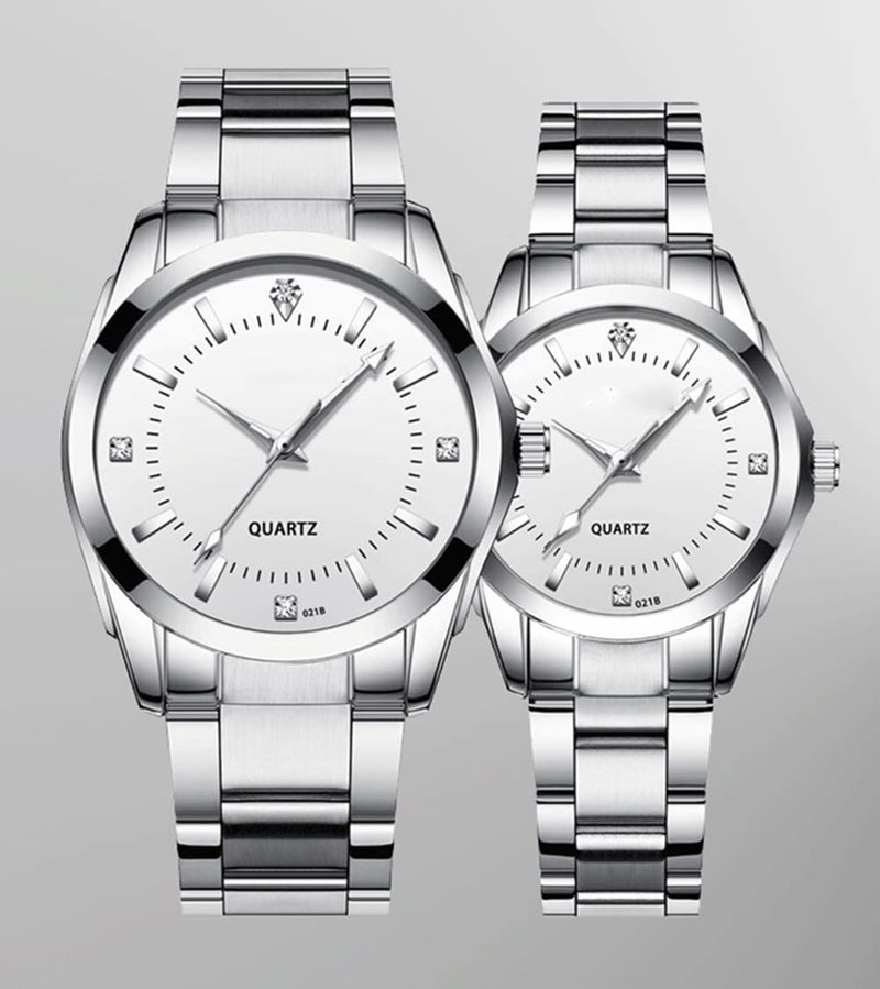SENRUD Couple Watches Casual Men Women Stainless Steel Band His and Hers Waterproof Quartz Wristwatch Gifts Set for Lovers (Silver White) - Image 4