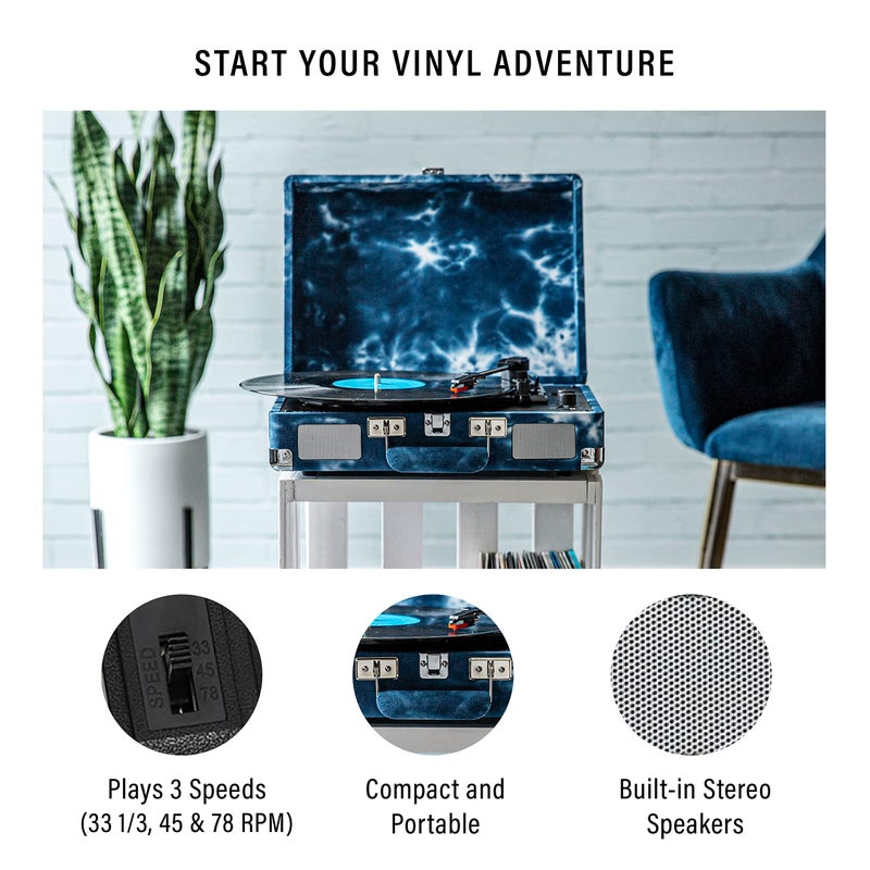 Crosley CR8005F-IN Cruiser Plus Vintage 3-Speed Bluetooth in/Out Suitcase Vinyl Record Player Turntable, Indigo - Image 2