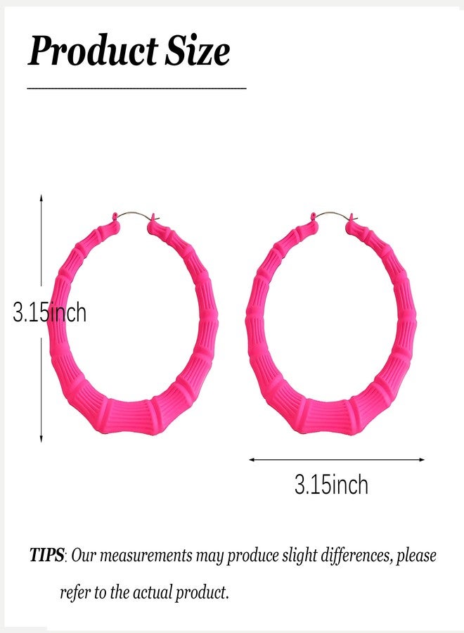 Dcfywl731 Pink Bamboo Hoop Earrings for Women 80s 90s Large Hoop Earrings Trendy 80s 90s Outfits for Women Hip Hop Jewelry - Image 4