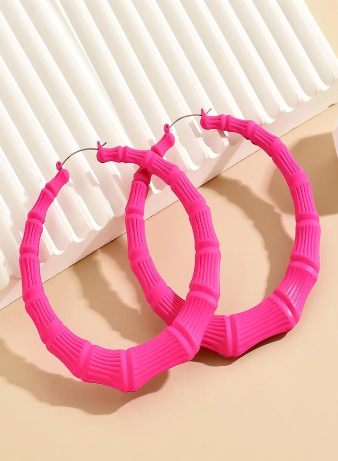Dcfywl731 Pink Bamboo Hoop Earrings for Women 80s 90s Large Hoop Earrings Trendy 80s 90s Outfits for Women Hip Hop Jewelry - Image 3