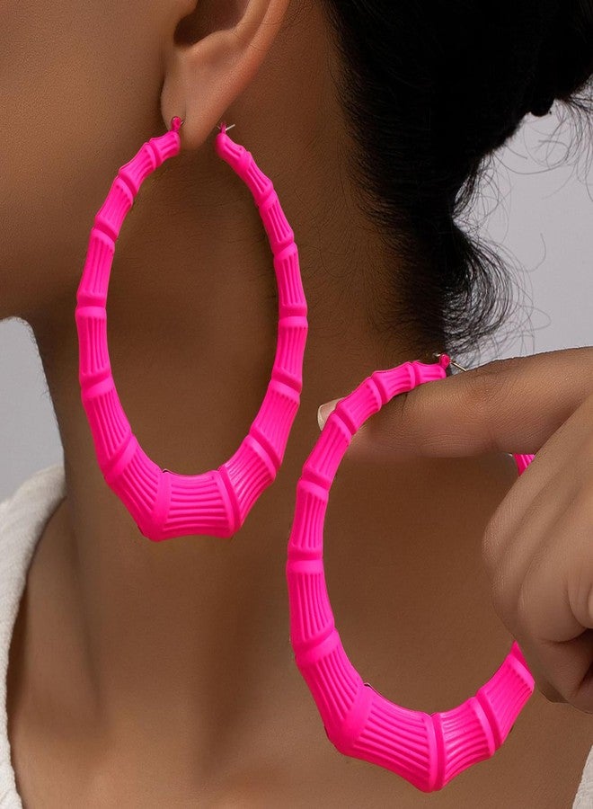 Dcfywl731 Pink Bamboo Hoop Earrings for Women 80s 90s Large Hoop Earrings Trendy 80s 90s Outfits for Women Hip Hop Jewelry - Image 2