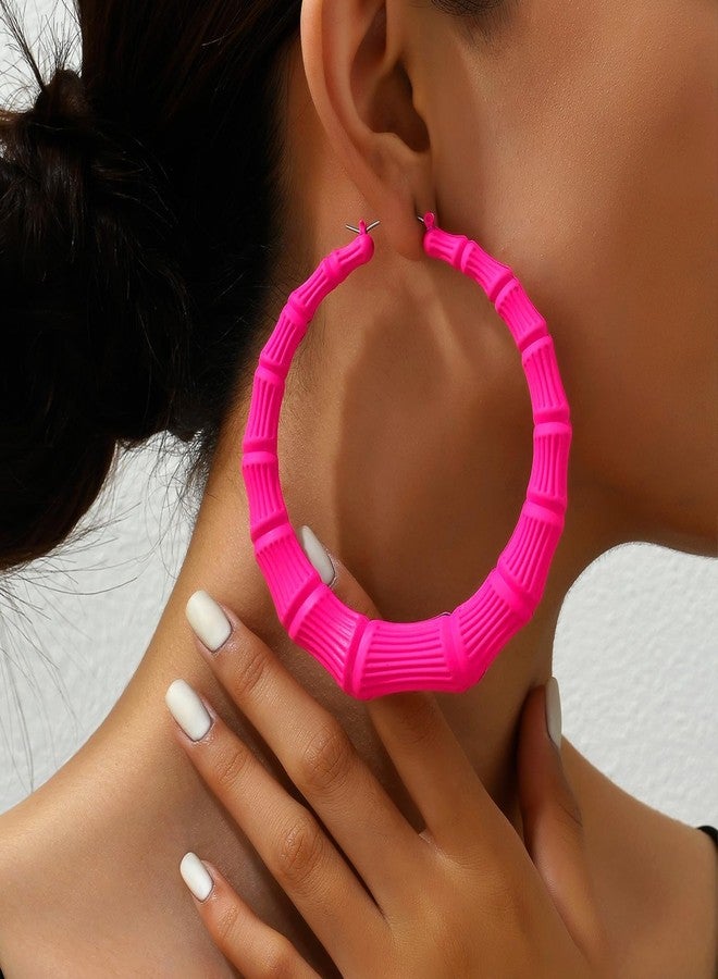 Dcfywl731 Pink Bamboo Hoop Earrings for Women 80s 90s Large Hoop Earrings Trendy 80s 90s Outfits for Women Hip Hop Jewelry - Image 5