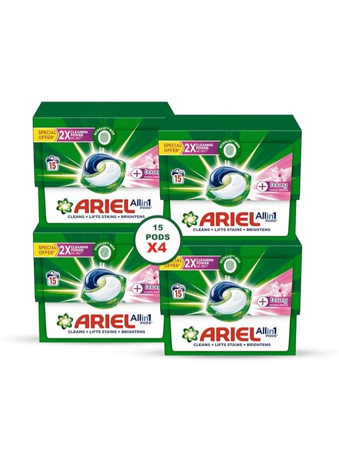 Ariel Floral Breeze All-in-1 Laundry Detergent Pods, 60 Pods (Pack of 4 x 15 Count)