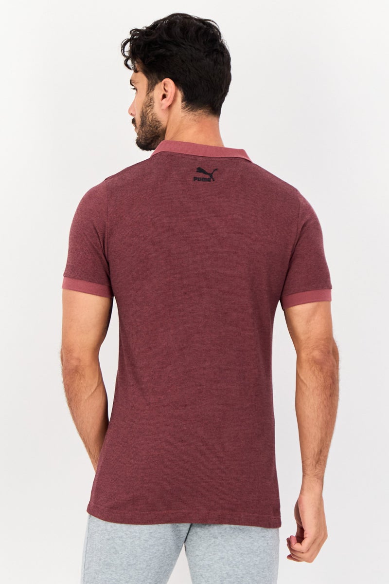 PUMA One8 Men Slim Fit Brand Logo Short Sleeves Outdoor Polo Shirt, Maroon - Image 2