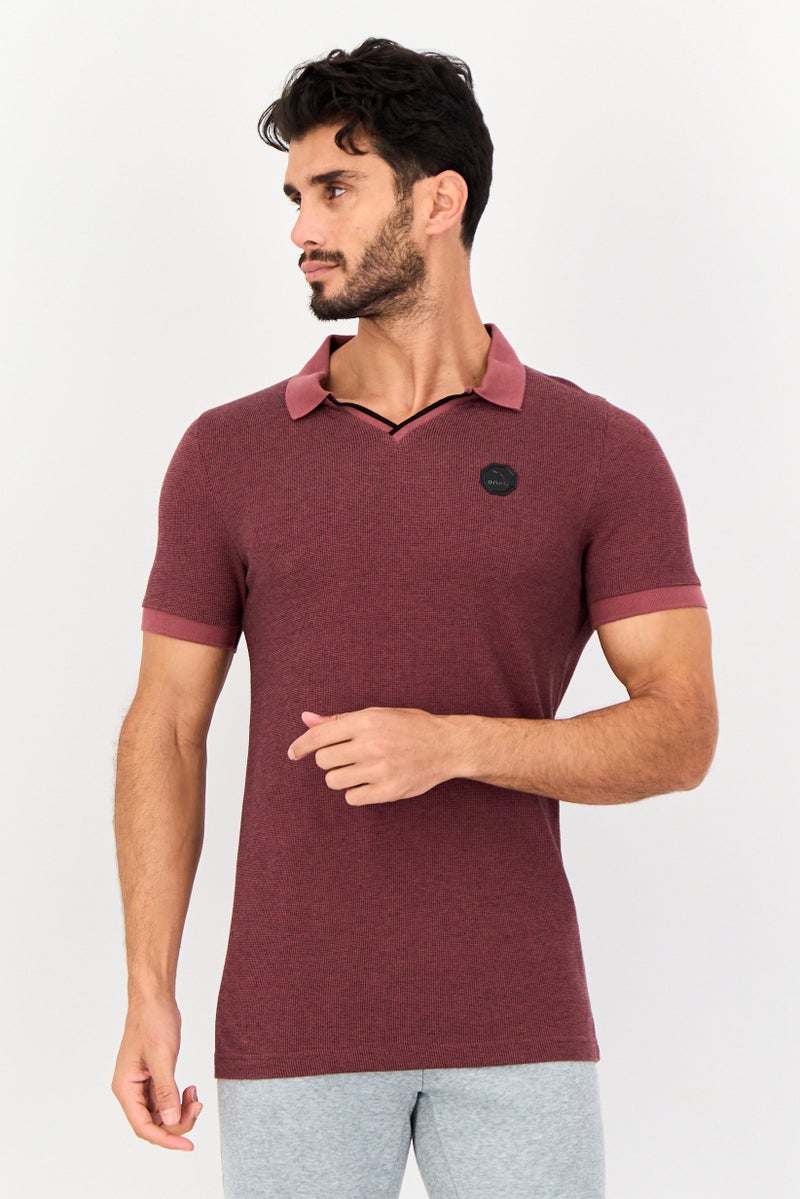 PUMA One8 Men Slim Fit Brand Logo Short Sleeves Outdoor Polo Shirt, Maroon - Image 1