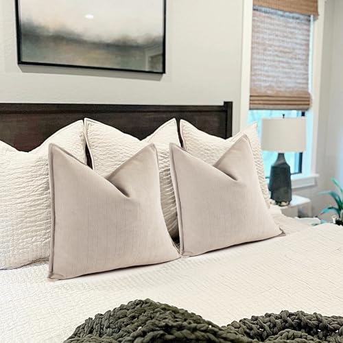 ZWJD Beige Pillow Covers 26x26 Set of 2 Chenille Throw Pillow Covers with Elegant Design Soft and Luxurious Decorative Throw Pillows for Couch, Bed, and Home Decor - Image 5