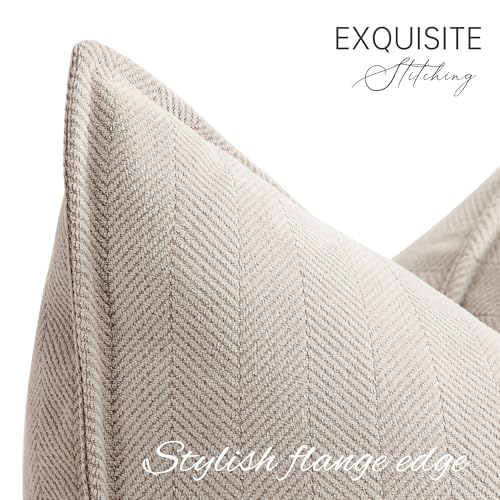 ZWJD Beige Pillow Covers 26x26 Set of 2 Chenille Throw Pillow Covers with Elegant Design Soft and Luxurious Decorative Throw Pillows for Couch, Bed, and Home Decor - Image 2
