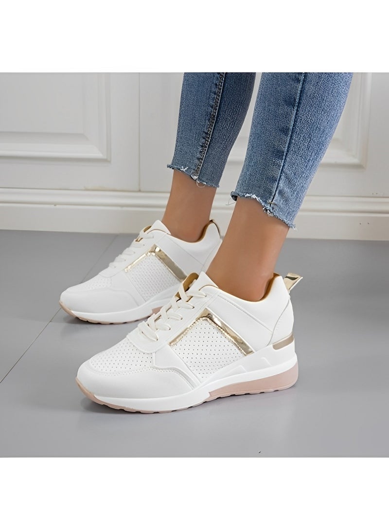 REOCLE Women's Sneakers with High Heel Wedge Dressy Platform Hidden Wedge Tennis Shoes Lightweight Fashion Heeled Sneakers Lace Up - Image 1