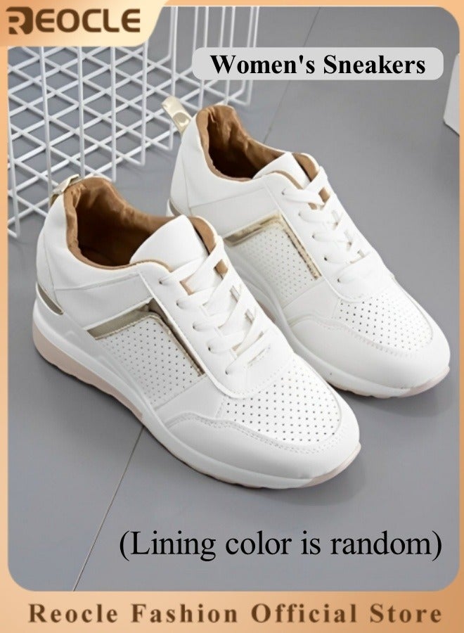 REOCLE Women's Sneakers with High Heel Wedge Dressy Platform Hidden Wedge Tennis Shoes Lightweight Fashion Heeled Sneakers Lace Up - Image 2