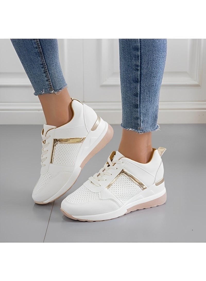REOCLE Women's Sneakers with High Heel Wedge Dressy Platform Hidden Wedge Tennis Shoes Lightweight Fashion Heeled Sneakers Lace Up - Image 5