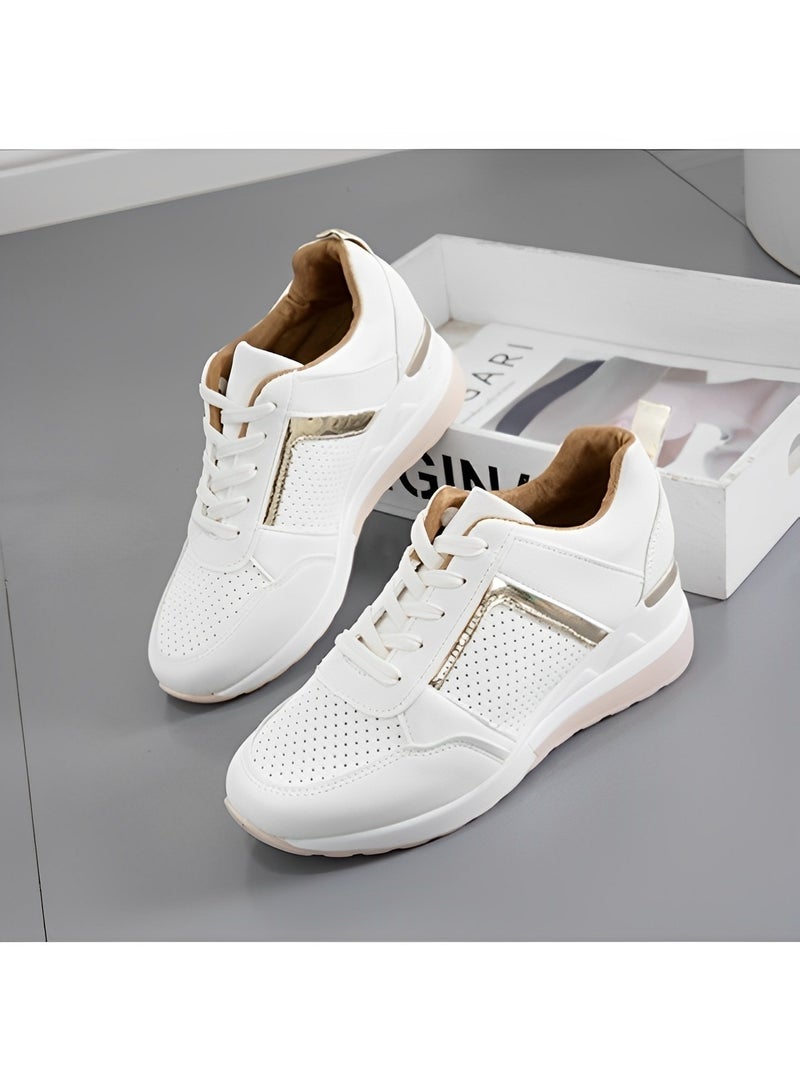 REOCLE Women's Sneakers with High Heel Wedge Dressy Platform Hidden Wedge Tennis Shoes Lightweight Fashion Heeled Sneakers Lace Up - Image 3