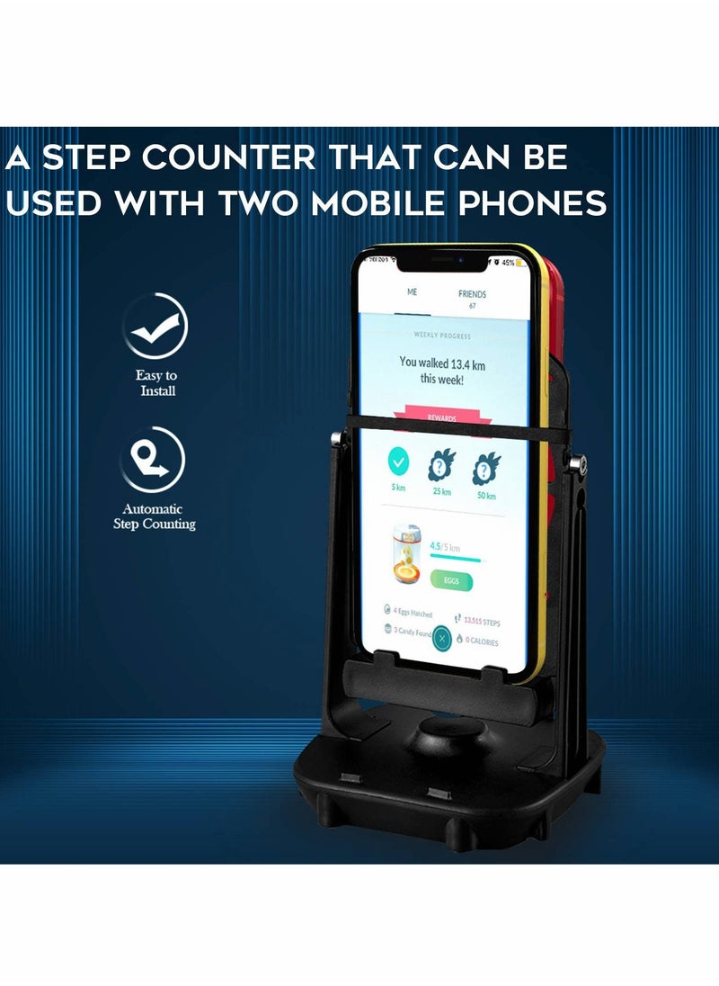 عداد خطوات تأرجح الهاتف، تأرجح تلقائي، ملحق عداد الخطوات لهاتف بوكيمون جو (كابل USB، يدعم هاتفين، إصدار الشحن الصامت المتسارع) (أسود)