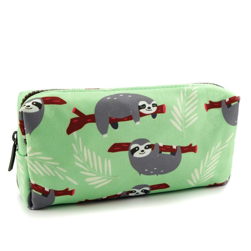 LParkin Sloth Students Super Large Capacity Canvas Pencil Case Pen Bag Pouch Stationary Case Makeup Cosmetic Bag Green