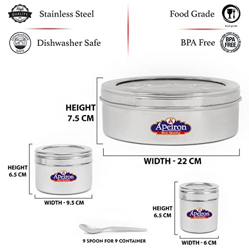 Apeiron Masala Dabba 8 + 1 | 9 containers | 9 Spoon | See through Lid | Spice Container | Spice box |1500ml total capacity - Image 3