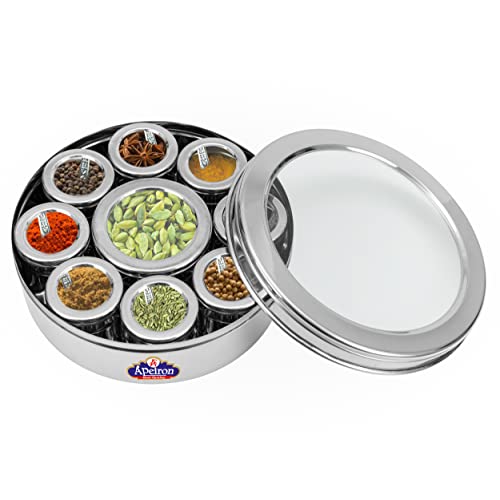 Apeiron Masala Dabba 8 + 1 | 9 containers | 9 Spoon | See through Lid | Spice Container | Spice box |1500ml total capacity - Image 5
