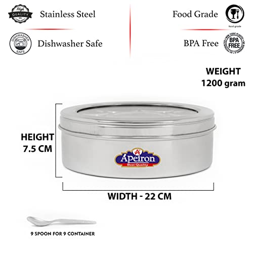 Apeiron Masala Dabba 8 + 1 | 9 containers | 9 Spoon | See through Lid | Spice Container | Spice box |1500ml total capacity - Image 2