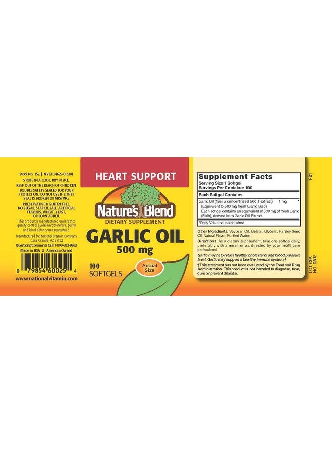 Nature's Blend Garlic Oil 500 mg 100 Softgels - Image 2