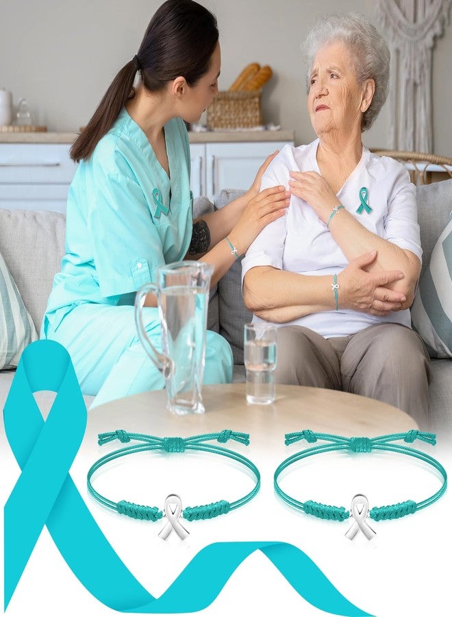 Ecation 60 Pcs Ovarian Cancer Awareness Accessories Include 30 Teal Braided Bracelets 30 Teal Ribbon Pins Ovarian Cancer Awareness Gifts for Women Survivor Jewelry - Image 5
