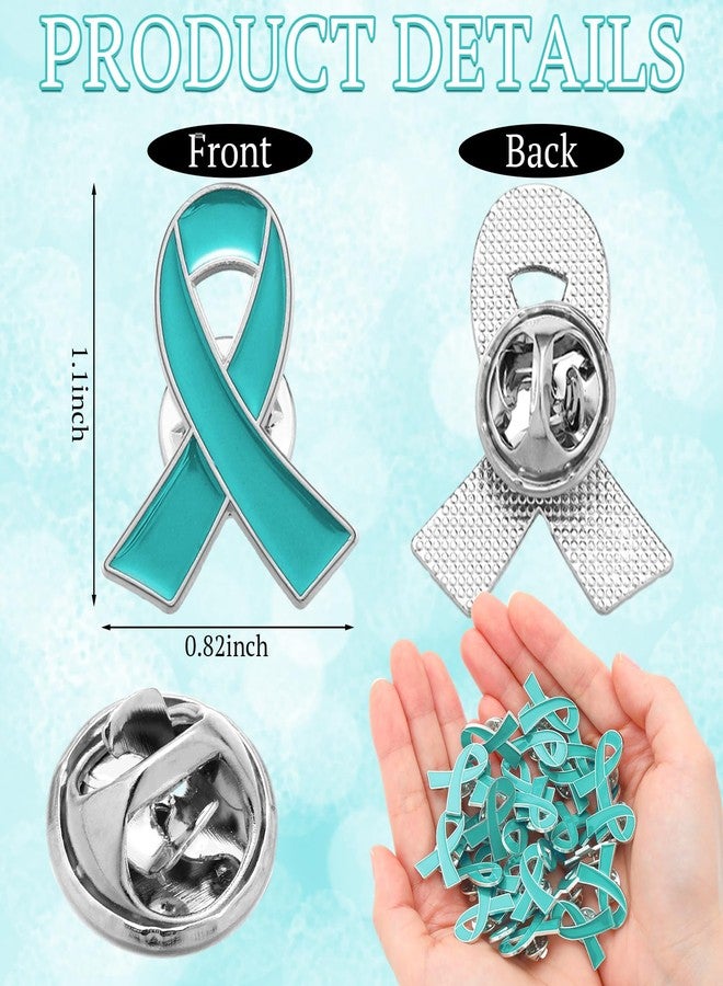 Ecation 60 Pcs Ovarian Cancer Awareness Accessories Include 30 Teal Braided Bracelets 30 Teal Ribbon Pins Ovarian Cancer Awareness Gifts for Women Survivor Jewelry - Image 2