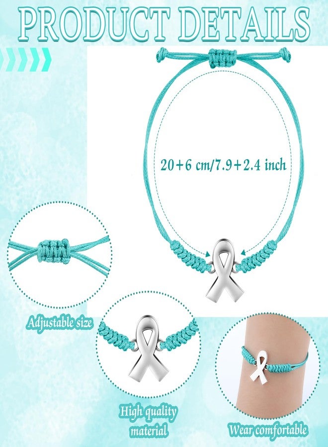 Ecation 60 Pcs Ovarian Cancer Awareness Accessories Include 30 Teal Braided Bracelets 30 Teal Ribbon Pins Ovarian Cancer Awareness Gifts for Women Survivor Jewelry - Image 3
