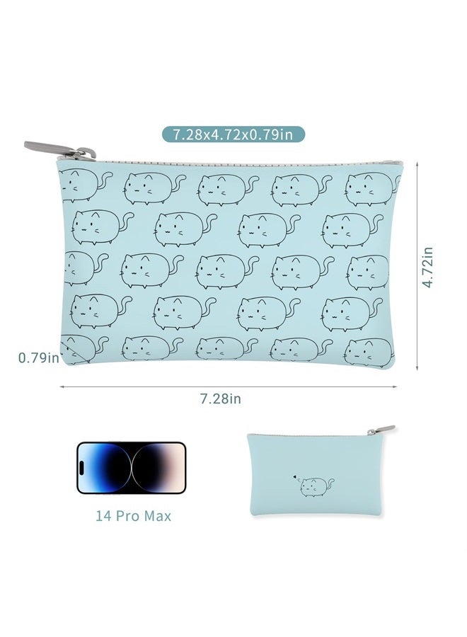 Manmihealth Cute Cat Silicone Makeup Bag for Travel, Travel Cosmetic Bag for Women, Zipper Purse Pouch for Essential Personal Items, Portable Storage Organizer Bag 2 Pack (Blue+ Pink) - Image 5
