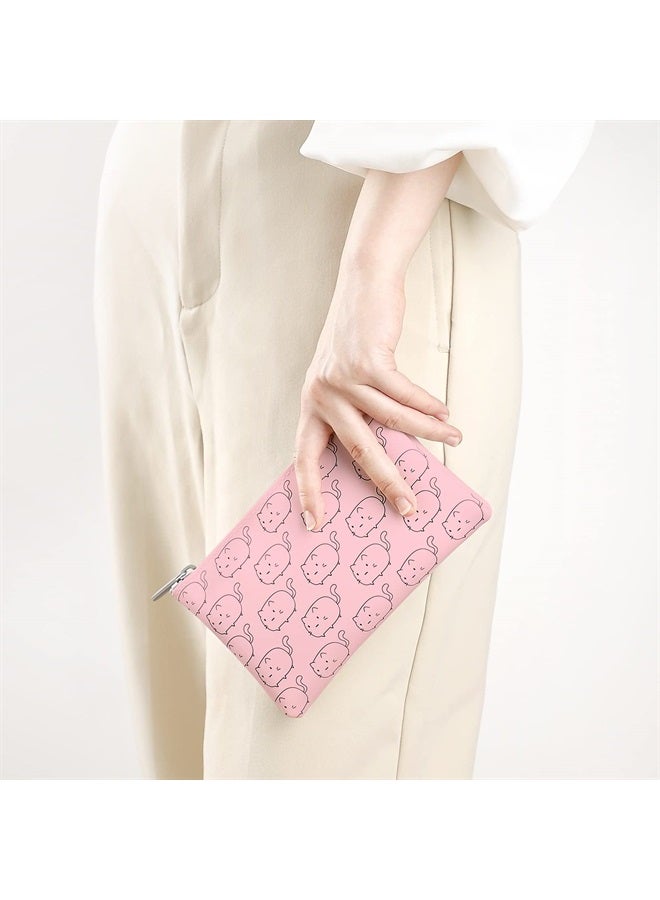 Manmihealth Cute Cat Silicone Makeup Bag for Travel, Travel Cosmetic Bag for Women, Zipper Purse Pouch for Essential Personal Items, Portable Storage Organizer Bag 2 Pack (Blue+ Pink) - Image 4