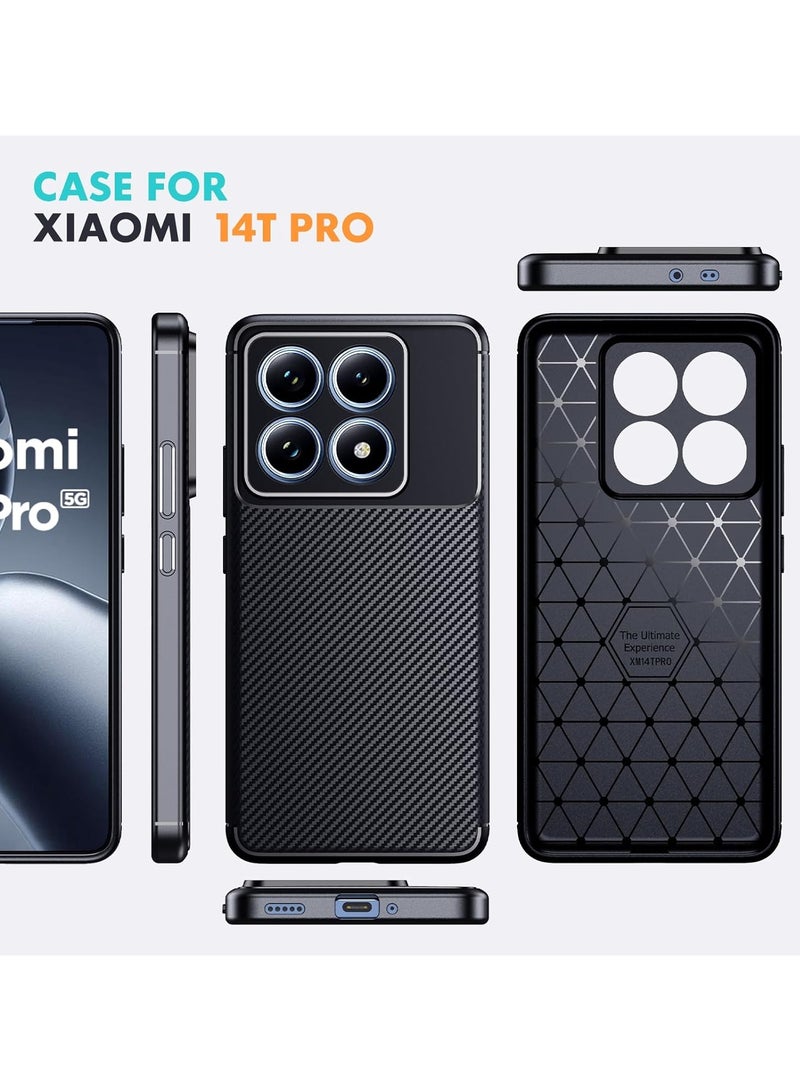 غطاء حماية لهاتف Xiaomi 14T Pro، مصنوع من سيليكون مقاوم للصدمات بتصميم ألياف كربون سوداء كلاسيكية، نحيف وملائم يوفر حماية أنيقة للهاتف. - Image 2