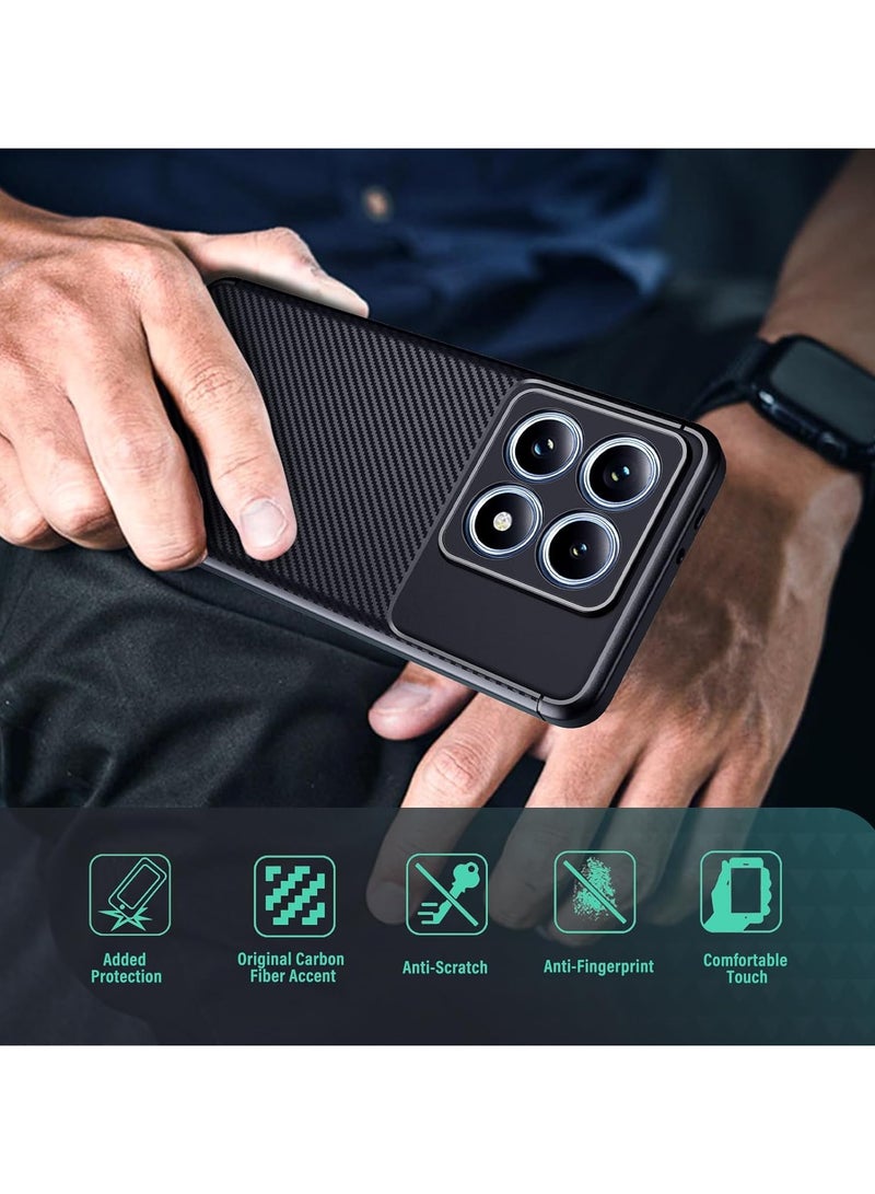 غطاء حماية لهاتف Xiaomi 14T Pro، مصنوع من سيليكون مقاوم للصدمات بتصميم ألياف كربون سوداء كلاسيكية، نحيف وملائم يوفر حماية أنيقة للهاتف. - Image 4