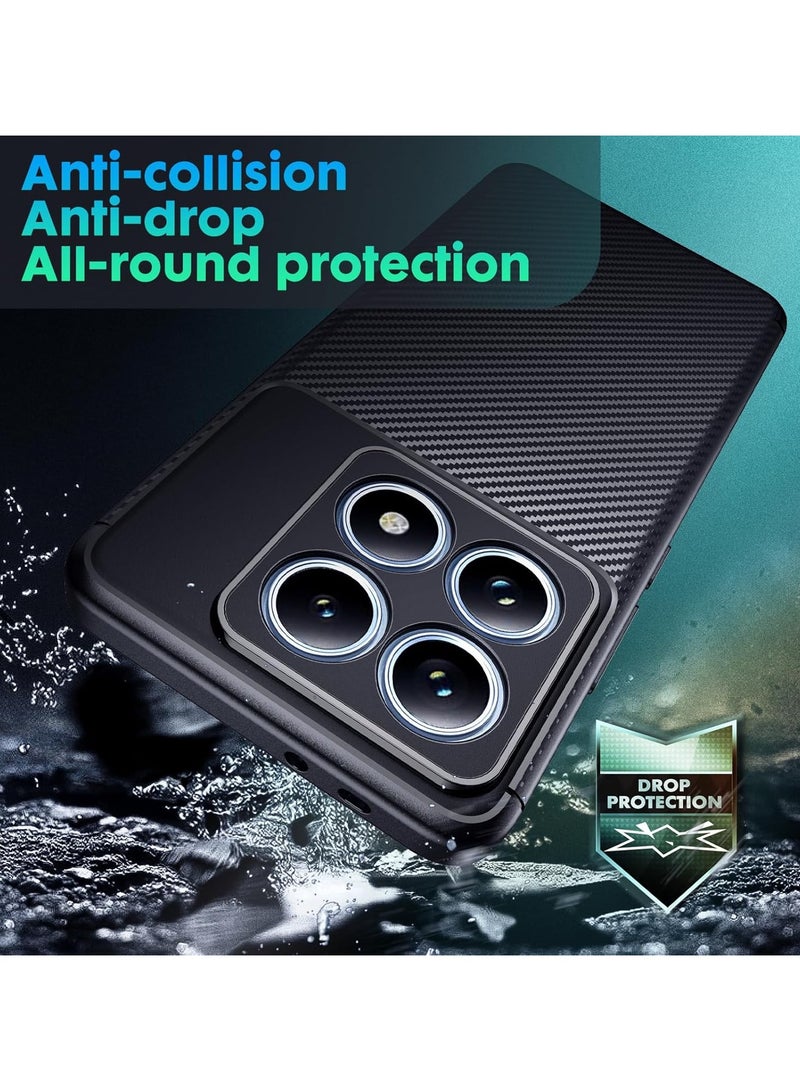 غطاء حماية لهاتف Xiaomi 14T Pro، مصنوع من سيليكون مقاوم للصدمات بتصميم ألياف كربون سوداء كلاسيكية، نحيف وملائم يوفر حماية أنيقة للهاتف. - Image 5