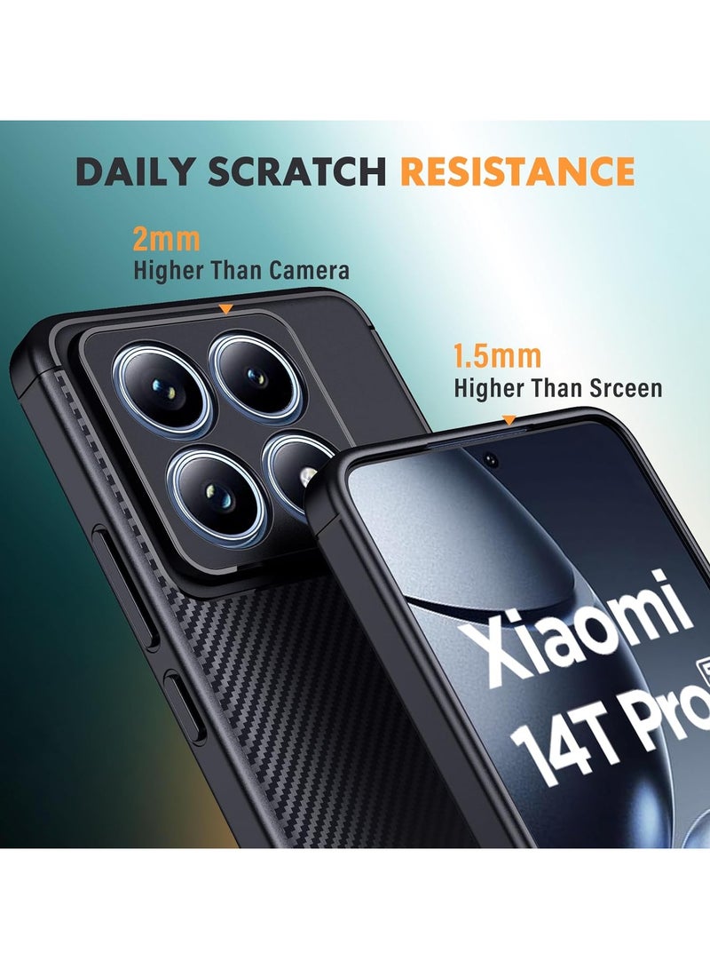 غطاء حماية لهاتف Xiaomi 14T Pro، مصنوع من سيليكون مقاوم للصدمات بتصميم ألياف كربون سوداء كلاسيكية، نحيف وملائم يوفر حماية أنيقة للهاتف. - Image 3