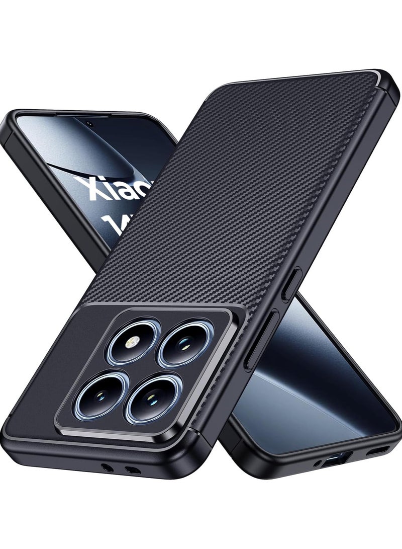 غطاء حماية لهاتف Xiaomi 14T Pro، مصنوع من سيليكون مقاوم للصدمات بتصميم ألياف كربون سوداء كلاسيكية، نحيف وملائم يوفر حماية أنيقة للهاتف. - Image 1