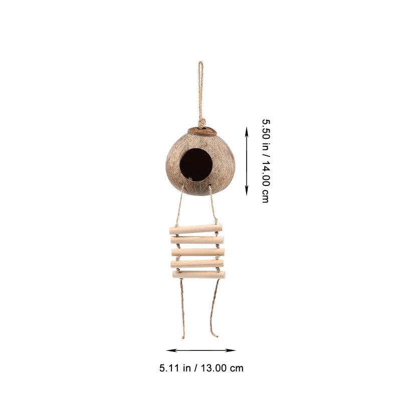 Natural Coconut Shell Bird Nest With Ladder Hanging Resting Bed For Parrots Parakeets - Image 3