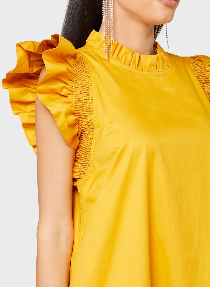 Iconic High Neck Flute Sleeve Dress