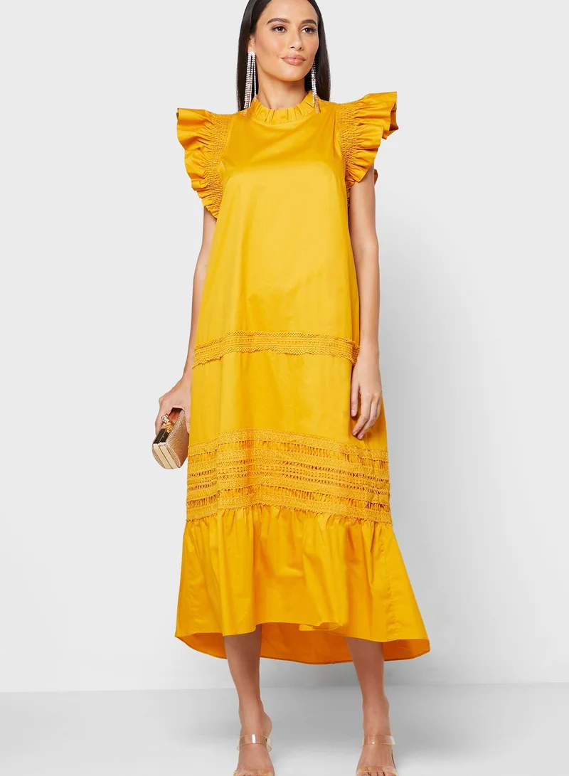 Iconic High Neck Flute Sleeve Dress